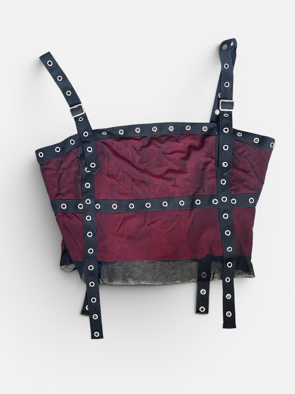 Tunnel Vision Black Aeon Mesh Grommet Cropped Tank Top Grunge Y2K Punk Red Black